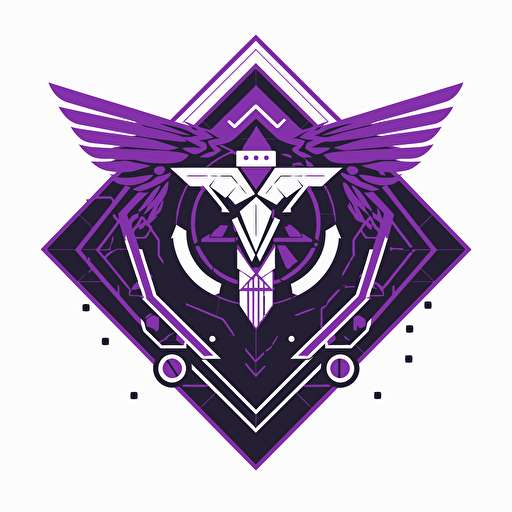 Military Cyber Corps insignia, flat vector, white background, no lettering, orderly arrangements, precisionist style, purple tones