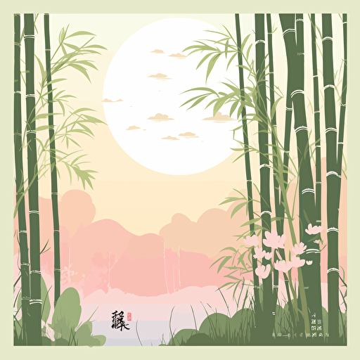 Create a vector image capturing the essence of May in Japan, featuring scenes of freshly harvested bamboo shoots. Incorporate the delicate beauty of the season with soft pastel colors and intricate details. Let the image evoke a sense of renewal and anticipation for the warmer months ahead.