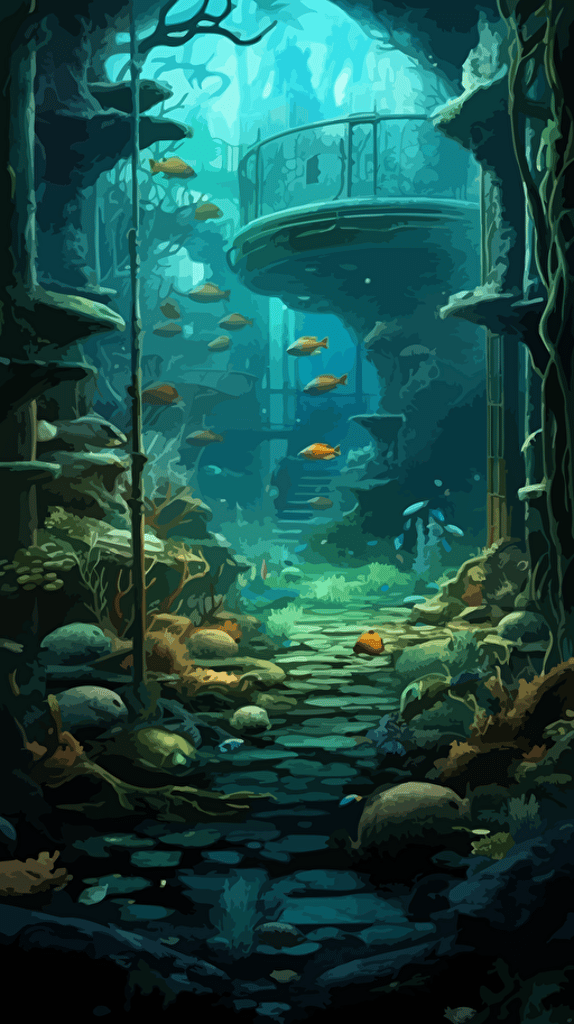 picturesqu underwater scene, vector image, pdf format