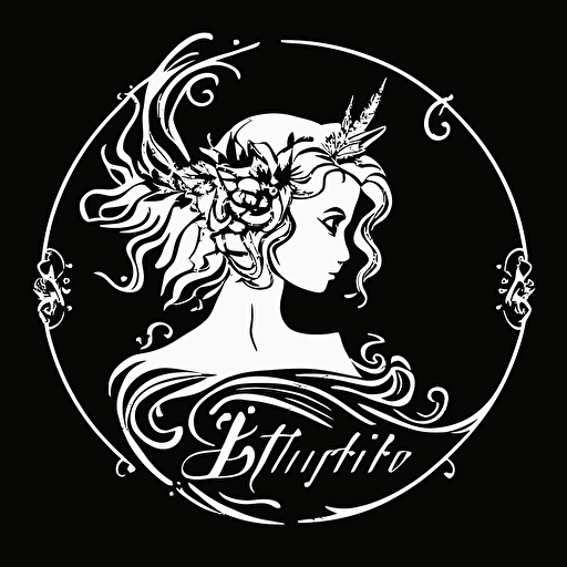Logo for a new Zodiac sign named "Sylph The Enchantress. Kitschy. elegant. minimal. Vector. Simple. black and white.
