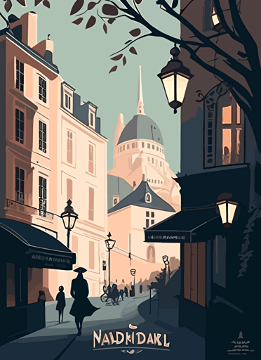 Relive the charm of old Paris with a nostalgic and dreamy illustration of Montmartre. Travel poster, vector flat illustration.
