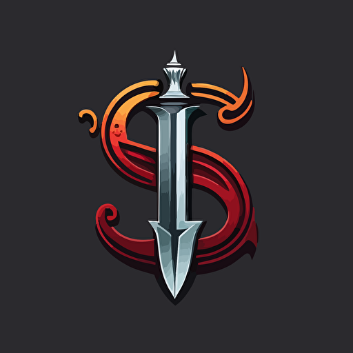 the letter S in caps, with a sword in the back of the S, logo style, simple colors, flat design, vectorial style