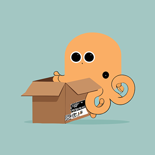 annoyed octopus holding a tiny amazon box, simple, vector, anime, 2d