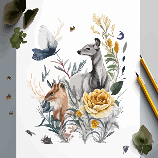pdf vector drawing of animals and florals