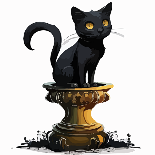 cartoon, black, cute female cat sitting on a pedestal, white background, vector, high definition