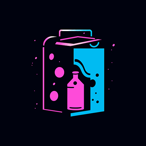 milk carton logo, flat image, Neon, pink blue white and black, vector simple, fun, creativity, playfulness, high quality