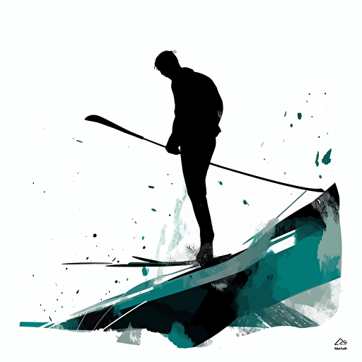 by wu guanzhong+Axel Vervoordt,vector illustration, minimalist illustrator, silhouette of a person extreme sports, dynamic posture