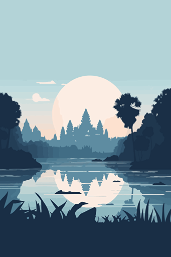 front view of the Angkor wat, blue sky, vector design, minimalist, flat