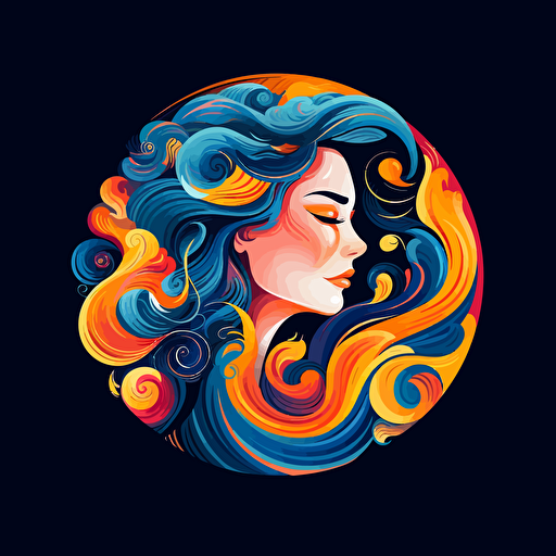 she creates hair , logo, for business, 2d flat vector svg design, full shot, centered