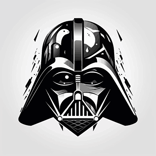 a highly stylized abstract vector logo iin high gloss black and white styled like darth vader