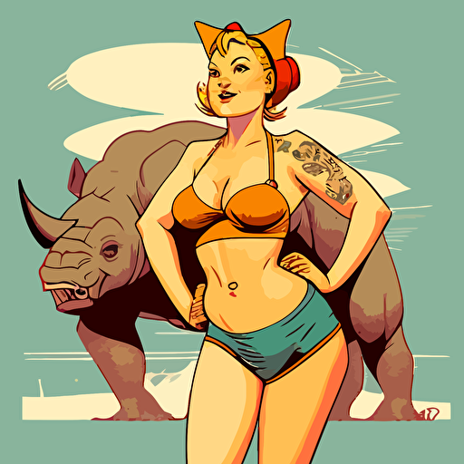 female rhino pin up in bikini vector art