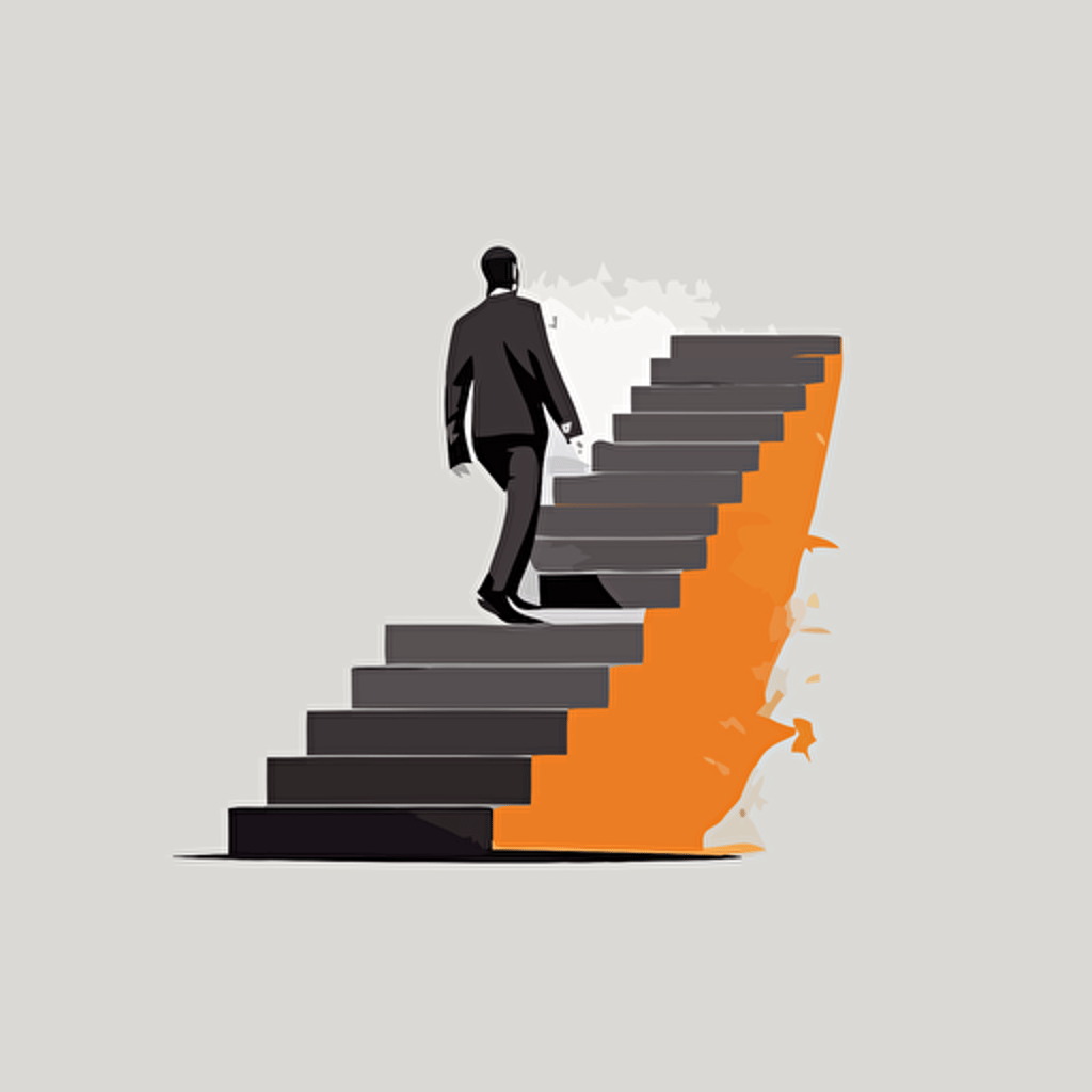 man descending stairs, cute vector simple drawing