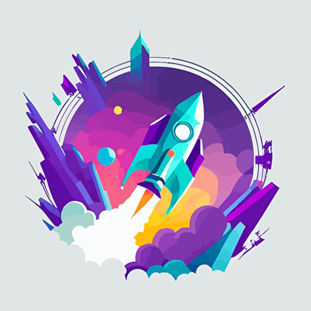 vector logo, flat design, purple, rocket blue prints