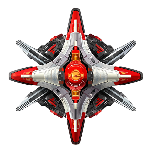 shoot em up style starship, top view, vector style, symmetric, vivid colors, rich in details, white background