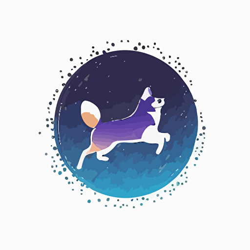 simple logo of jumping blue and violet shiba inu, 2d, round, minimalist, vector