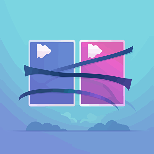 web page logo two plain rectangular flags sky-blue and purple in opossite directions vector style