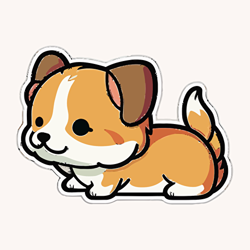 kawaii colored dog, sticker, vector, white background, contour, cartoon style