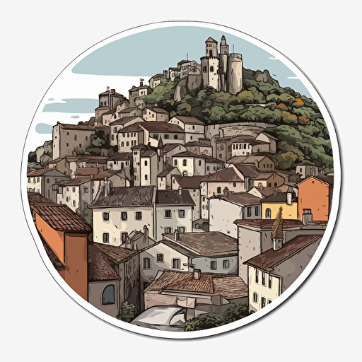 alès, french village, vector art, white background, sticker