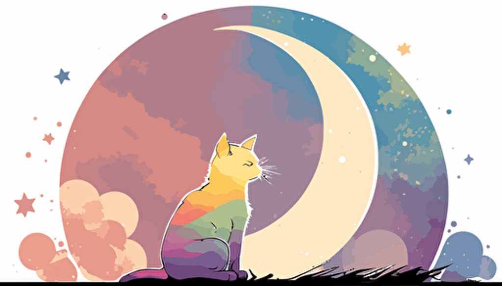 simple, vectors, vectors art,llittle prince style, cat on a moon,hd, pastel, crisp, colourful, plain background,