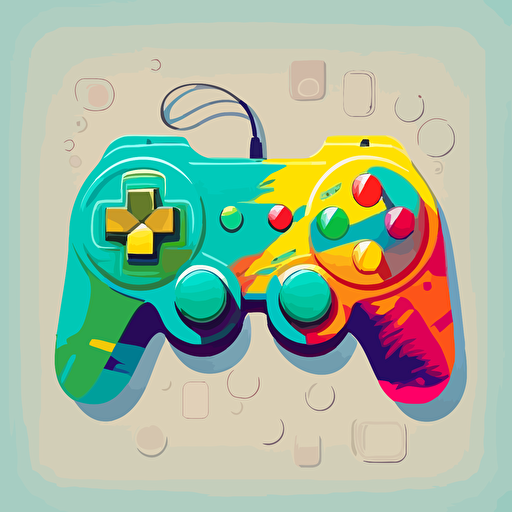 brightly colored game controller with buttons and joysticks, sticker, vector
