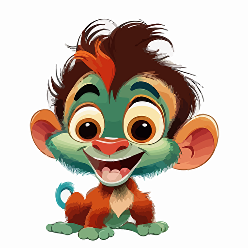 A saturated colorfull baby fur spanish, goofy looking, smiling, white background, vector art , pixar style
