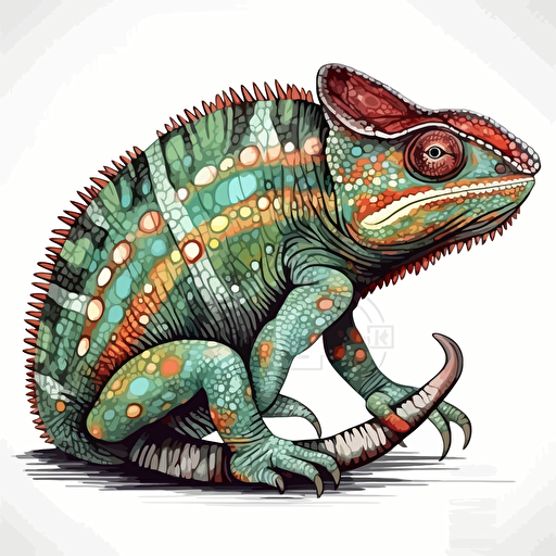 Chameleon looking straight in the camera, white bg, vector