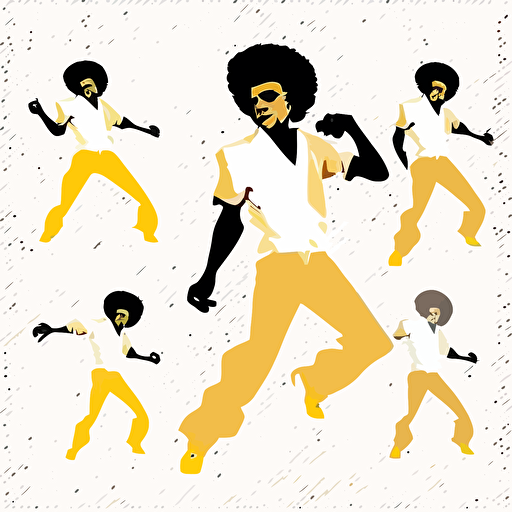 set a blank white background with a single vector of dancing figure in a 80s pose with a afro