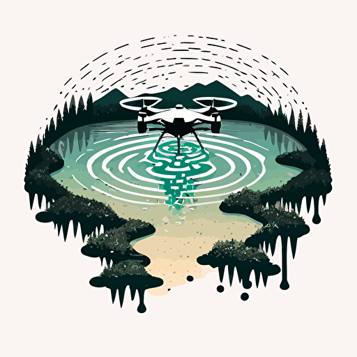 a logo of a drone spraying water on a lake, simple, HD, vector
