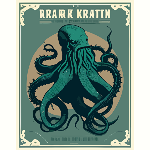 minimal vector russian propoganda poster of a kraken monster promotional poster, solid colors