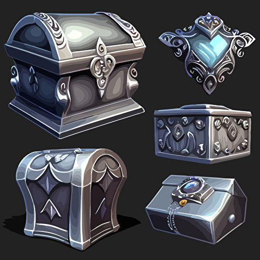 silver Jewerly box, closed, icon, hand painted, vectorial, design sheets for a game