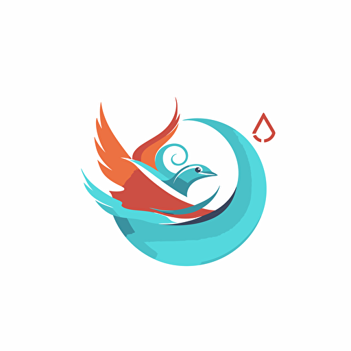 Create a minimalistic logo for a healthcare tehcnology startup, flat vector, modern, modern colors, cardinal flying through tidal wave