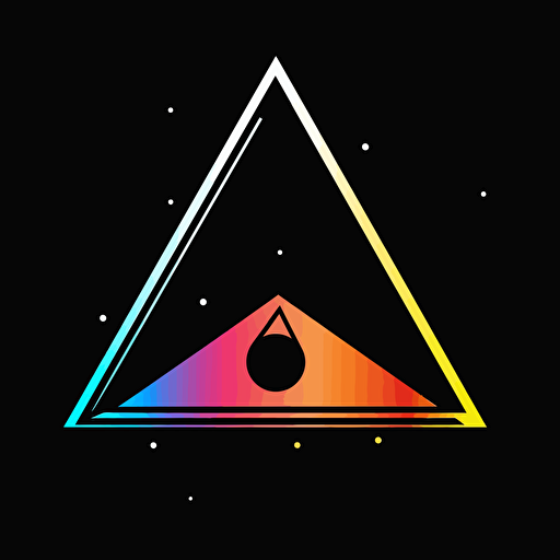 retro iconic logo of a mouse cursor resembling a prism, white vector, on black background