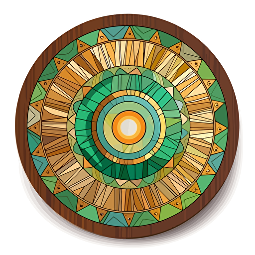 vector circle wooden mask, brown, green