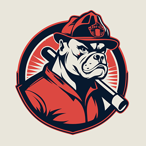 vector flat image of a firefighter logo style, circle, bull dog mascot