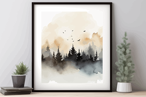 watercolour art print, minimal, forest landscape, minimalism, vector