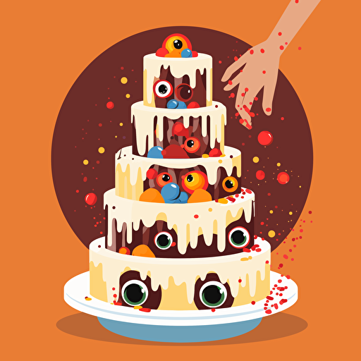 a wedding cake made of eye balls and fingers, vector, sticker, horror