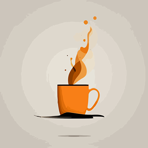 Un logo que incluya un vector minimalista de una taza de café color naranja cálido con humo saliendo en forma de una "S". Que el diseño sea minimalista con fondo blanco en alta calidad, que exprese calidez