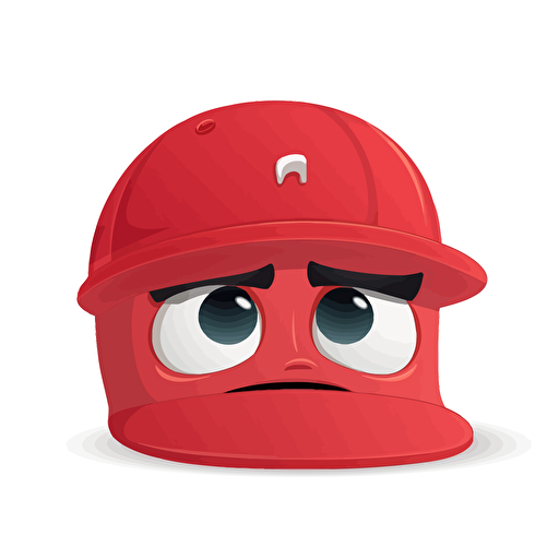 vector image of a crypto meme charcter with sad teary eyes and happy smiling mouth wearing a red visor cap on white background