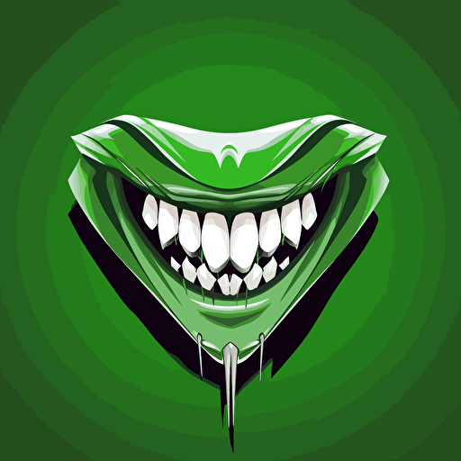 a green logo of vampire fangs flying on a flag, vector art,