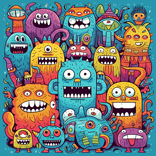 vector , brightly coloured monsters, adorable, vivid