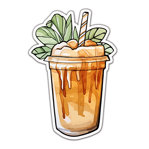 watercolor vector illustration boho iced coffee sticker white background
