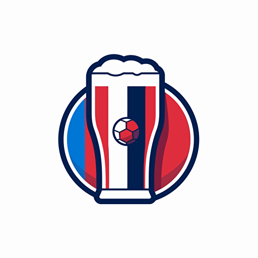 soccer logo club, soccer ball and glass of beer in background, red and blue stripes, Lindon Leader, white background, vector, vector art, minimalist
