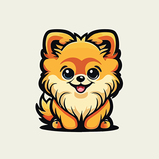 a mascot logo of a cute pomeranian's side body, smiling and looking at the camera, simple, vector