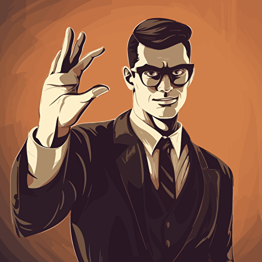 concept art, smart guy, glasses, hand out to shake, suit and tie, vector