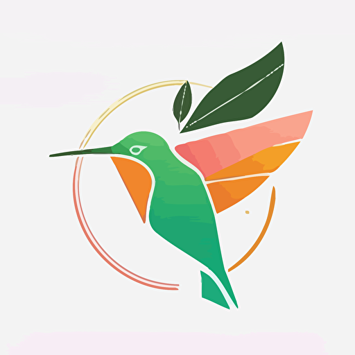 logo minimal linear Hummingbird flying, fruits, Vector, Logo, japan style, green, pink, orange