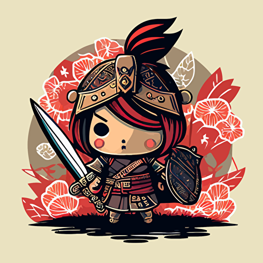Samurai warrior, Kawaii style, vector, high quality