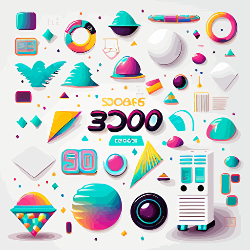 32 spaced out vectors 90s disco themed no shadows white background