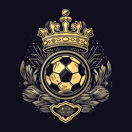 soccer team logo with a royal crown and a soccer ball concept art, illustrator vector