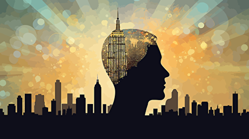The Power of, AI, Innovative thinking, New York skyline, art deco, vector