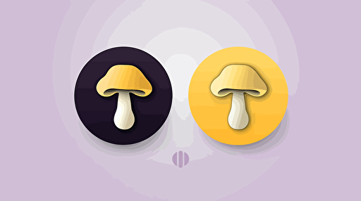 minimal vector logo of a mushroom, lavender and golden yellow colors with white and black accent